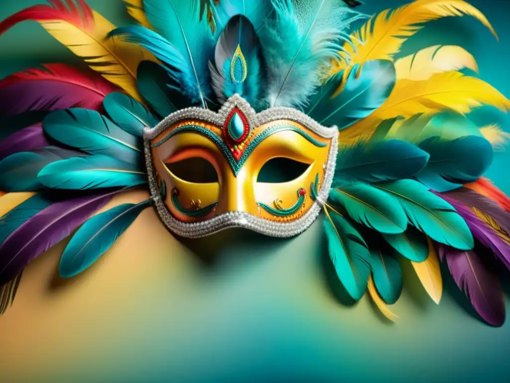 Máscaras vibrantes del Carnaval Uruguayo Detallada pintura acuarela de máscaras y trajes vibrantes del Carnaval Uruguayo