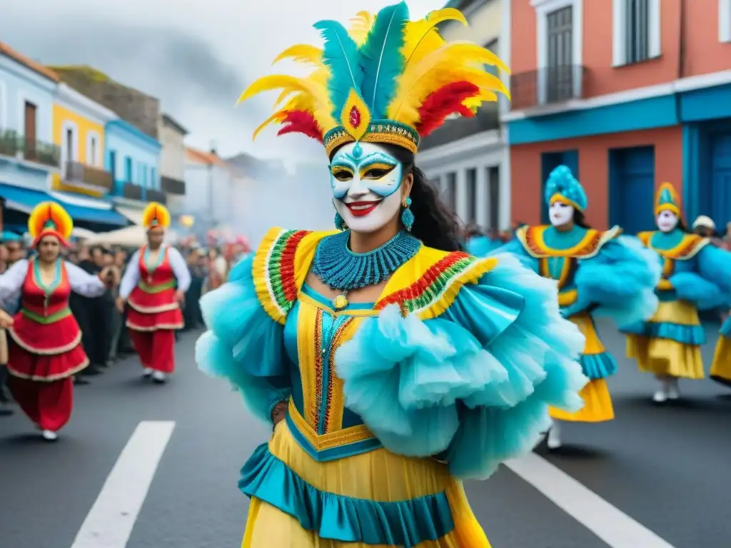 Carnaval en Uruguay: Colorida celebración llena de vida Detallada ilustración acuarela del vibrante Carnaval Uruguayo como estrategia económica