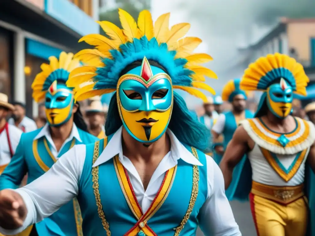 Deslumbrante carnaval uruguayo: acuarela vibrante Ilustración acuarela detallada del vibrante desfile de carnaval en Uruguay
