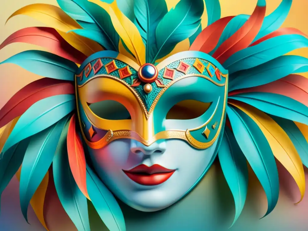 Máscaras de carnaval uruguayo: ilustración acuarela detallada y vibrante Detalladas máscaras de carnaval uruguayo en vibrante acuarela, con motivos tradicionales