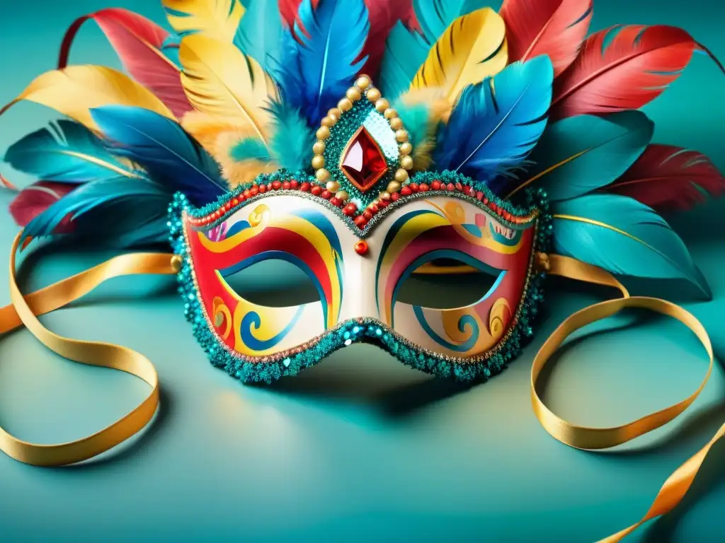 Máscaras de Carnaval Uruguayo: Detalles vibrantes y festivos Detalladas máscaras y tocados de Carnaval Uruguayo destacados, con plumas, lentejuelas y cuentas