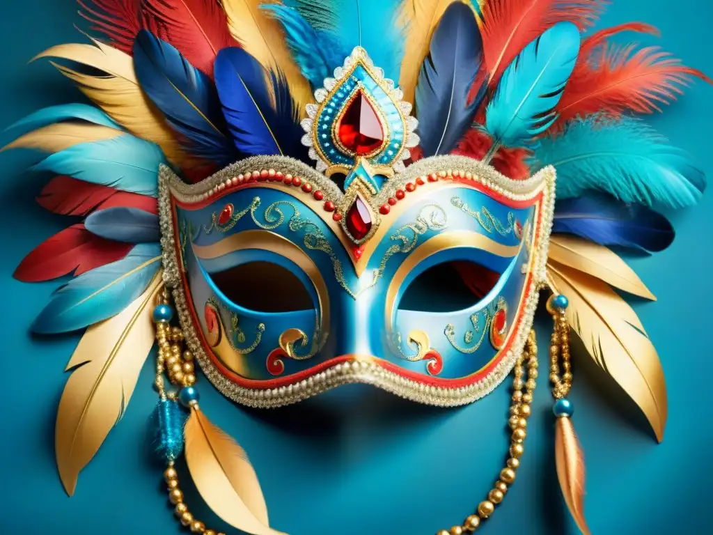 Máscara de Carnaval uruguayo: detalle vibrante y ornamental Un detallado y vibrante cuadro de acuarela de una máscara de carnaval ornamental, reflejando las joyas ocultas de los trajes del Carnaval Uruguayo