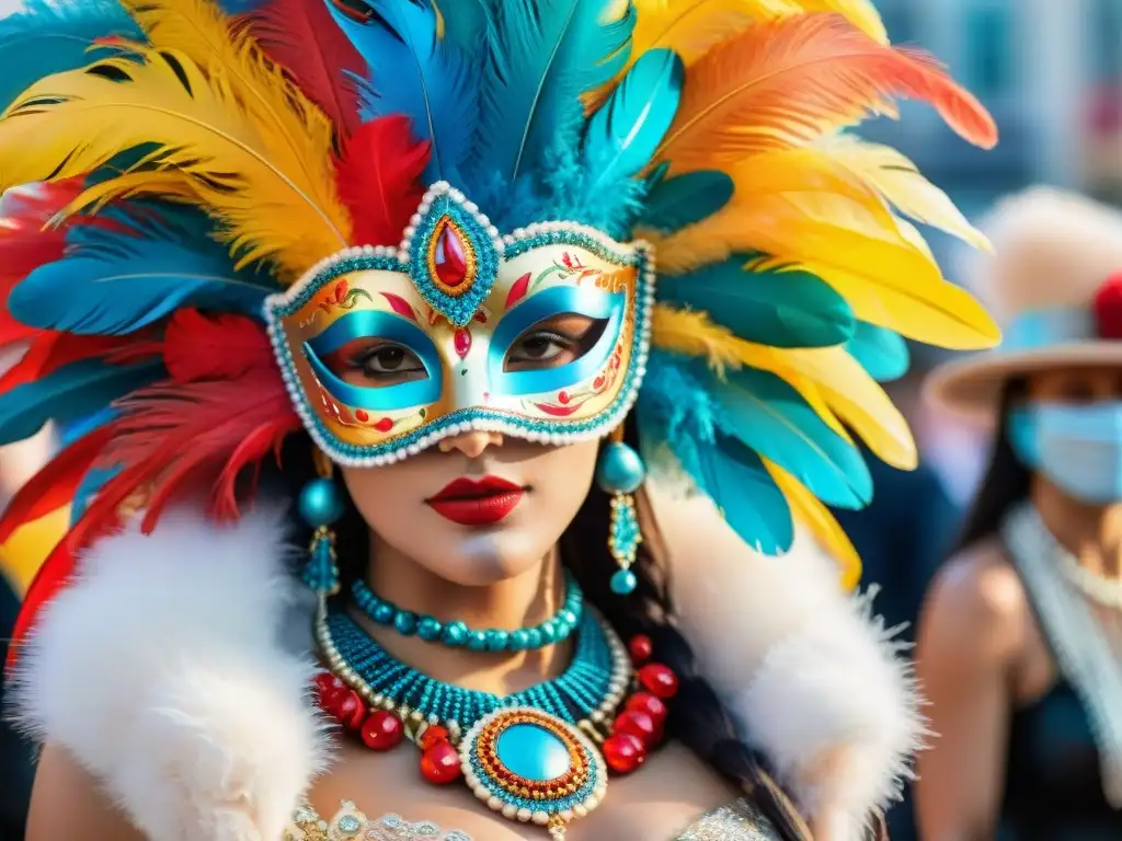 Deslumbrante arte carnavalesco uruguayo Detalles vibrantes de Accesorios Carnaval Uruguayo destacados en acuarela intricada
