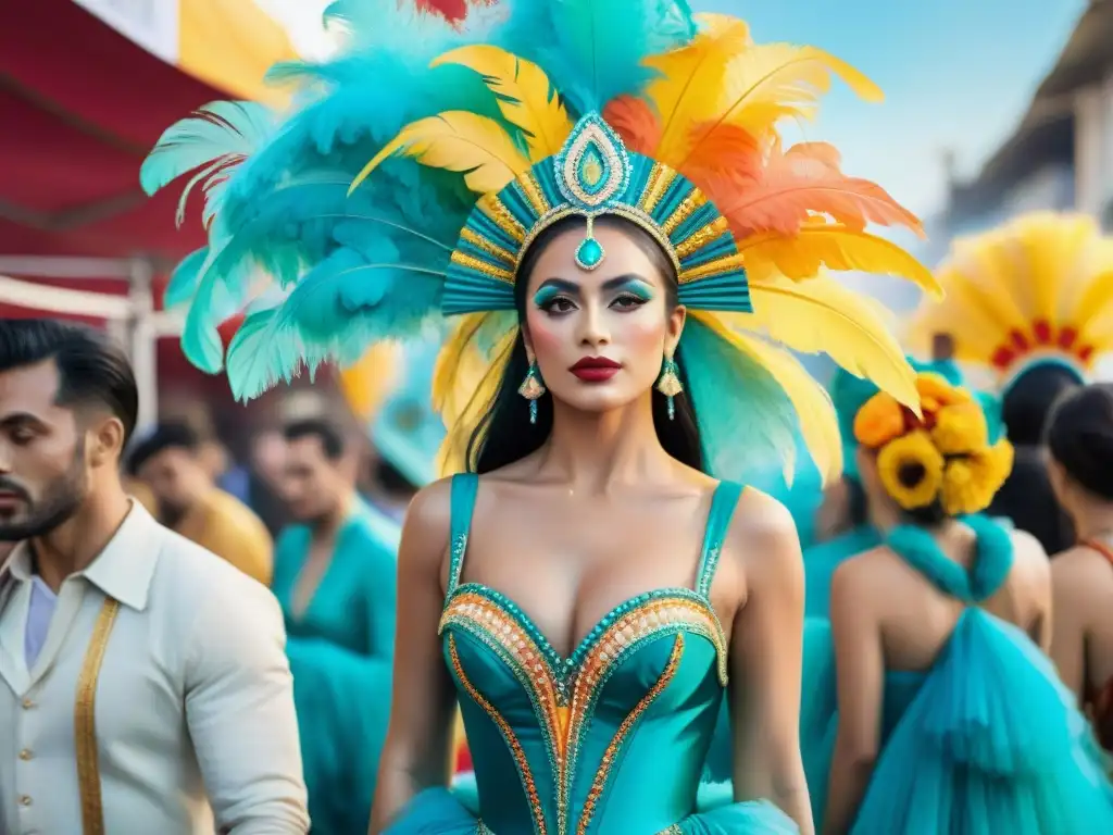 Bastidores animados de carnaval uruguayo: color, creatividad y emoción Detrás escena del Carnaval Uruguayo: vibrante ilustración acuarela llena de color y energía