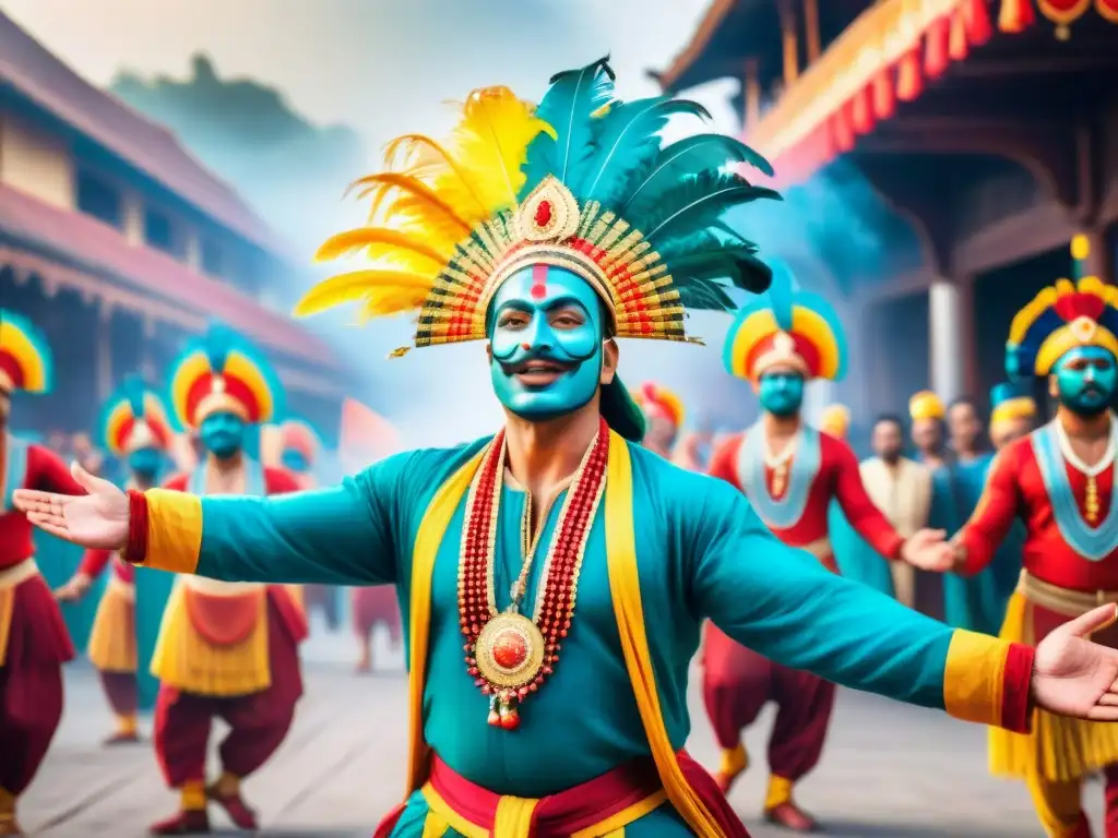 Murga líder: director carismático y performers en sincronía Un director de murga con carisma lidera a su grupo en un animado desfile callejero