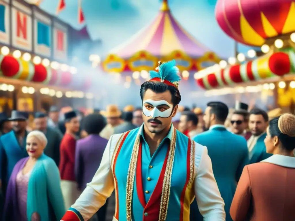 Directora de cine en carnaval vibrante Directores en cortometrajes de Carnaval: escena vibrante con desfiles, artistas y espectadores emocionados