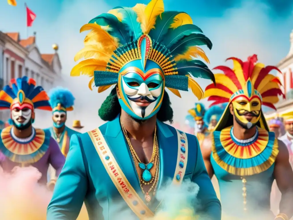 Diseñadores de carnaval en Uruguay crean trajes coloridos y máscaras elaboradas en un ambiente festivo y creativo