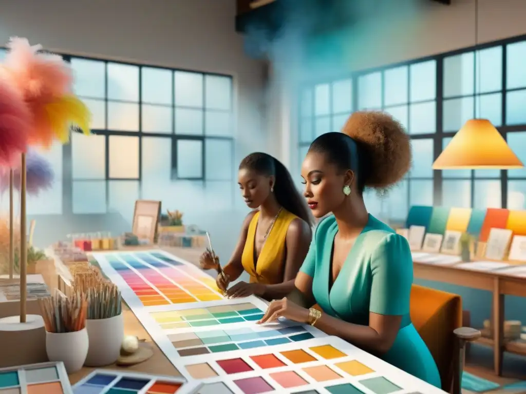 Diseñadores creativos en busca de colores para el carnaval Diseñadores eligen tonos en Carnaval: concentración, creatividad y emoción en el caótico estudio lleno de color