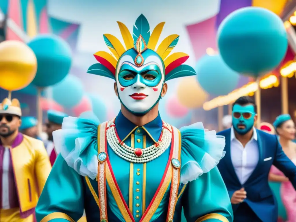 Deslumbrante carnaval digital con trajes futuristas y vibrantes Diseño de trajes de carnaval en Uruguay con aplicaciones digitales y colores vibrantes