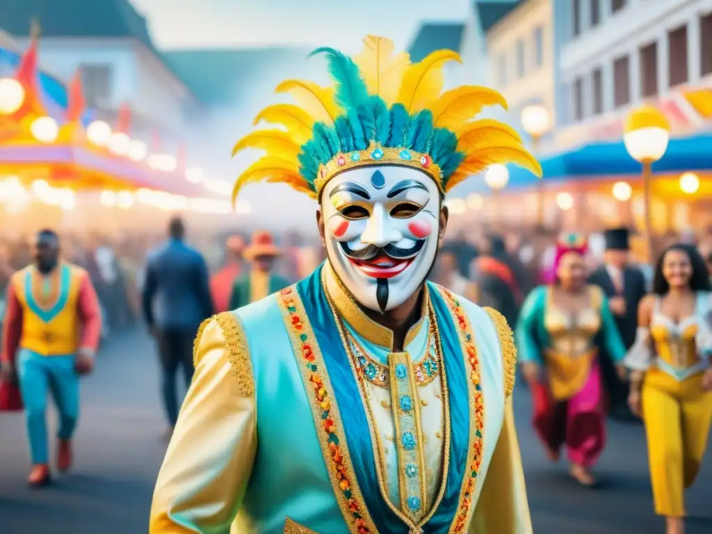 Desfile colorido de Carnaval: diversidad y alegría comunitaria Diversa comunidad disfruta del Carnaval con participación ciudadana en el desfile, colores vivos y alegría