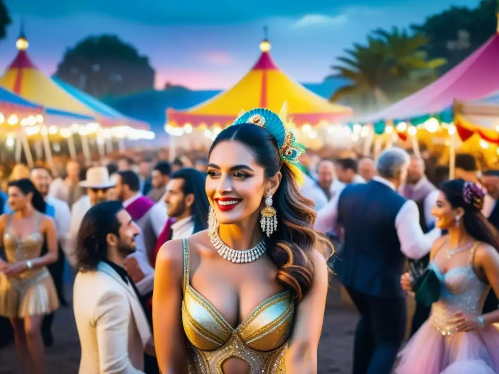 Evento VIP de lujo en Carnaval uruguayo Elegante evento VIP en el Carnaval Uruguayo, con luces brillantes y ambiente festivo