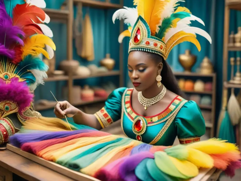 Artesanos expertos restauran traje de carnaval con detalle Un equipo de artesanos expertos restaura con dedicación un traje emblemático del Carnaval Uruguayo, resaltando la meticulosidad y la tradición