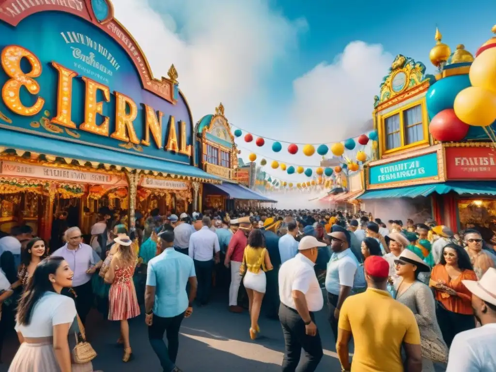 Carnaval colorido: arte callejero y fiesta vibrante Una escena callejera vibrante durante un carnaval colorido, con tags de arte callejero misteriosos