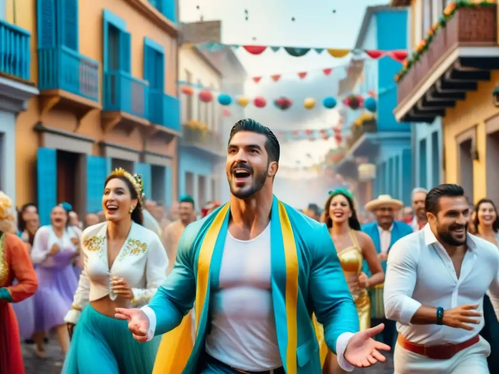 Carnaval en Uruguay: Colorida celebración en las calles Escena vibrante del Carnaval en Uruguay 2023 con música, baile y coloridos trajes