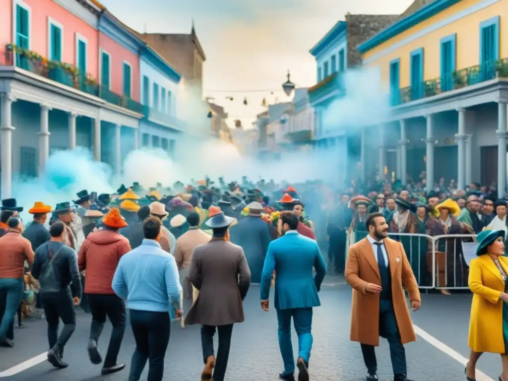 Street artístico del Carnaval en Uruguay Escena vibrante del Carnaval en Uruguay, con desfiles coloridos y una explosión de energía y movimiento