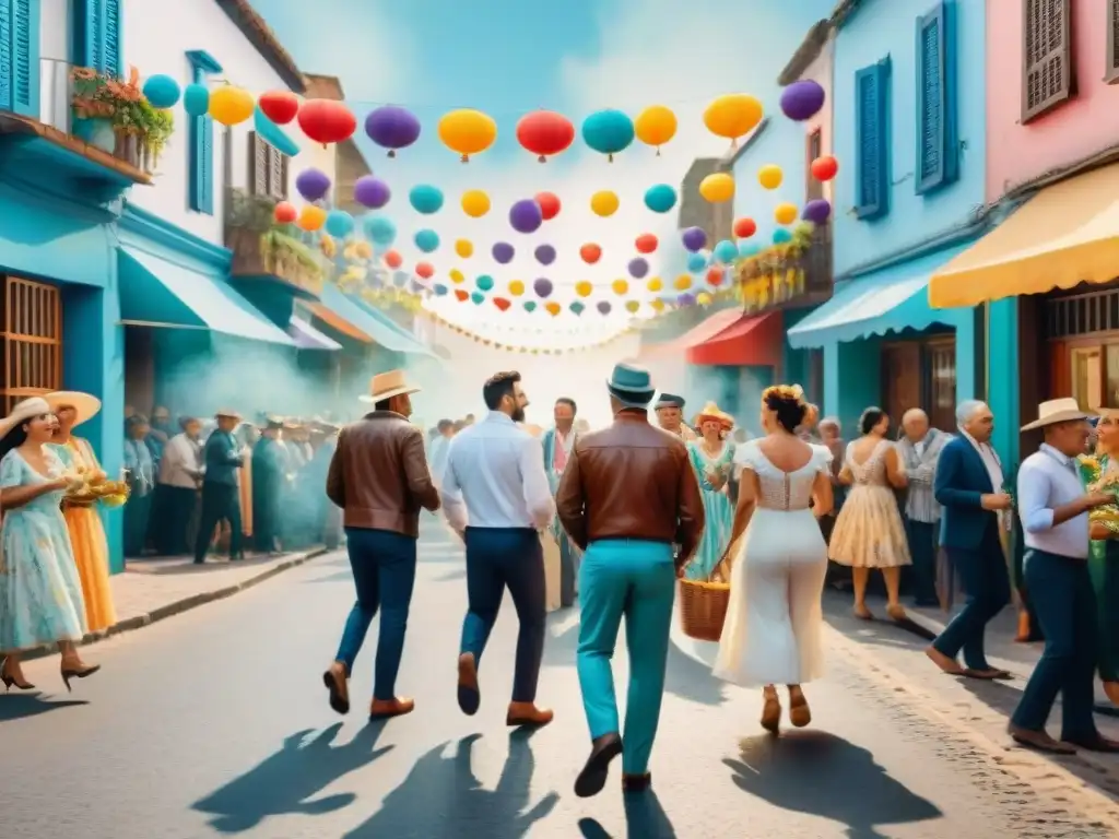 Carnaval en Uruguay: escena vibrante de picadas y alegría Escena vibrante de Carnaval en Uruguay con tradición de picadas, música y alegría en el aire