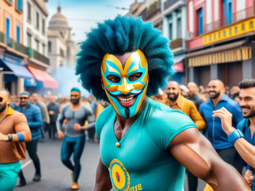 Montevideo en Carnaval: Energía y Color Escena vibrante de carnaval en Montevideo con realismo aumentado en el Carnaval