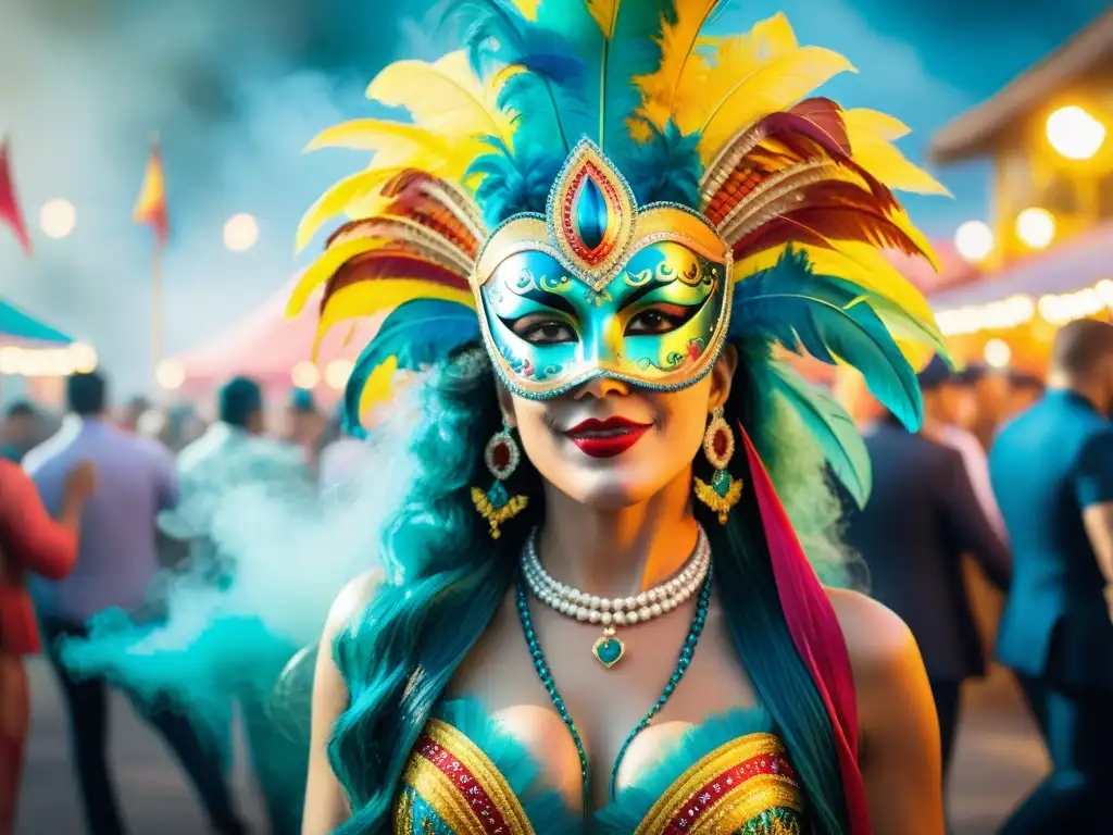 Evento corporativo en Carnaval: fusión de elegancia y alegría Un evento corporativo en Uruguay durante el Carnaval con decoraciones vibrantes y sofisticación, destacando la fusión de estilos