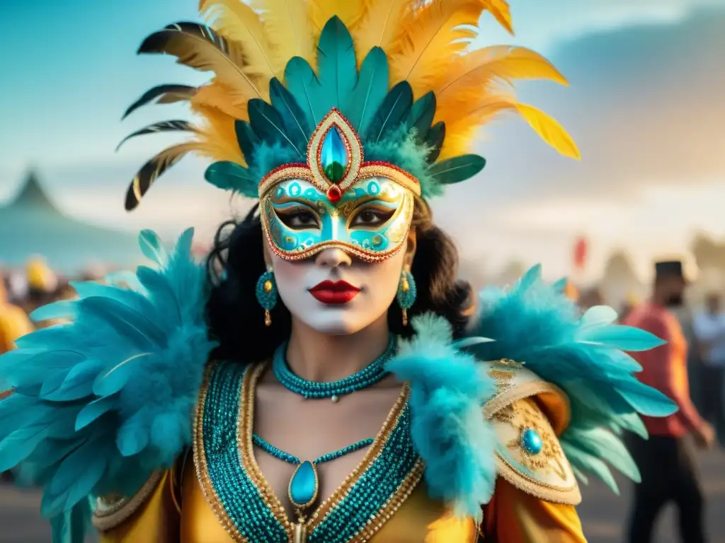Evolución de trajes de Carnaval en Uruguay: de lo tradicional a lo moderno Evocadora ilustración de la evolución de trajes de Carnaval en Uruguay