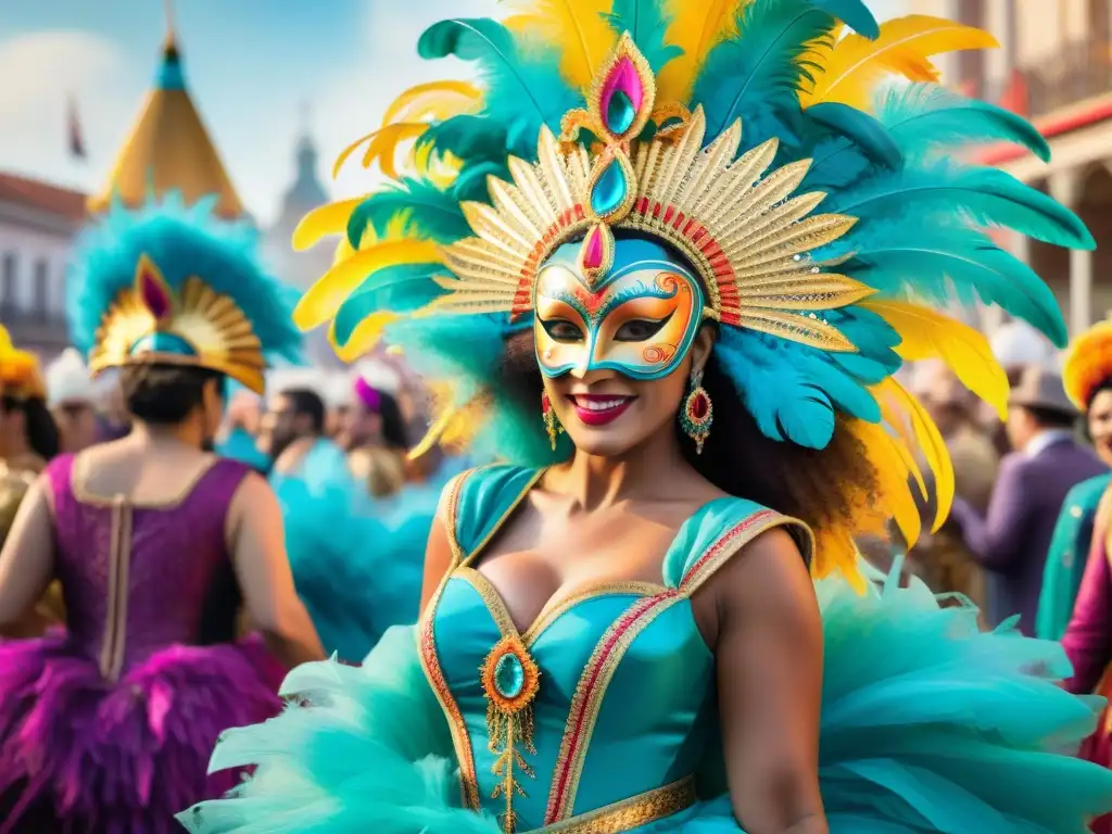 Vibrante Carnaval en Uruguay: Diversidad y Alegría Experiencia extranjeros en el vibrante Carnaval Uruguayo, danzando juntos en coloridas festividades