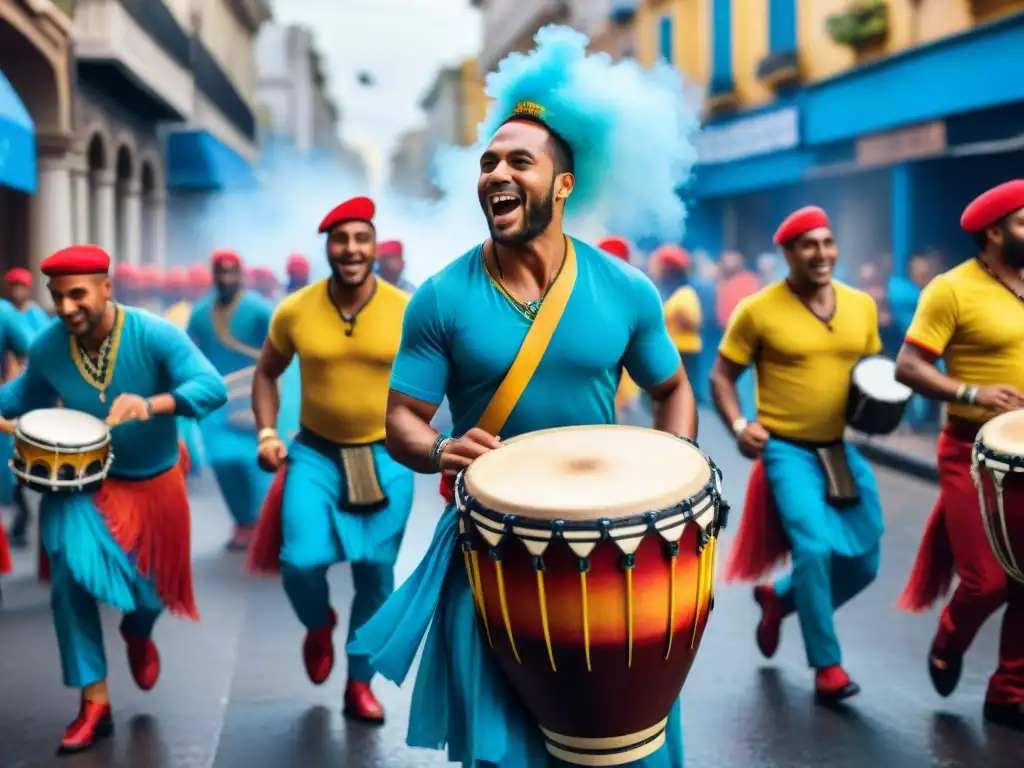 Batucada colorida en Carnaval de Montevideo Una explosión de color y ritmo con tambores de candombe y Carnaval en Uruguay