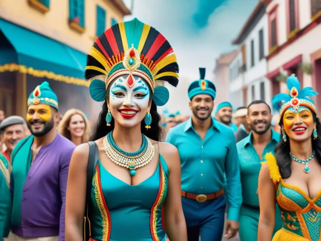 Carnaval Uruguayo: Celebración multicultural vibrante Extranjeros disfrutan Carnaval Uruguayo, celebrando diversidad y cultura en festividad vibrante