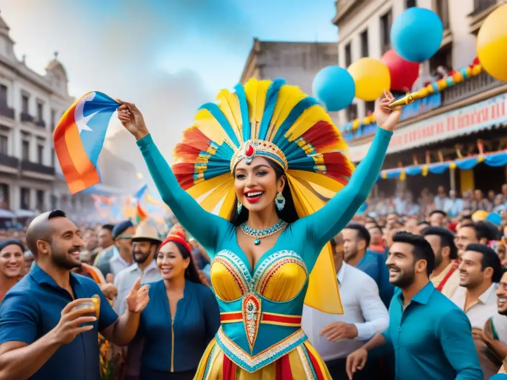 Desfile vibrante de Carnaval uruguayo en ciudad estadounidense Festiva celebración del Carnaval Uruguayo en el mundo