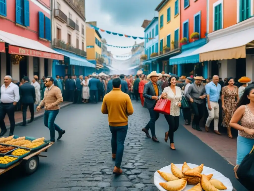 Carnaval en Uruguay: Colorida fiesta callejera llena de vida Festiva escena callejera durante el Carnaval en Uruguay con platos tradicionales Carnaval Uruguayo