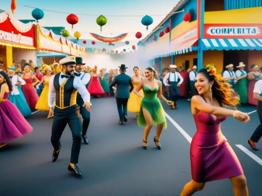 Colorido carnaval uruguayo: baile, música y comida saludable Festivo Carnaval Uruguayo con alimentación saludable: baile, música y comida colorida