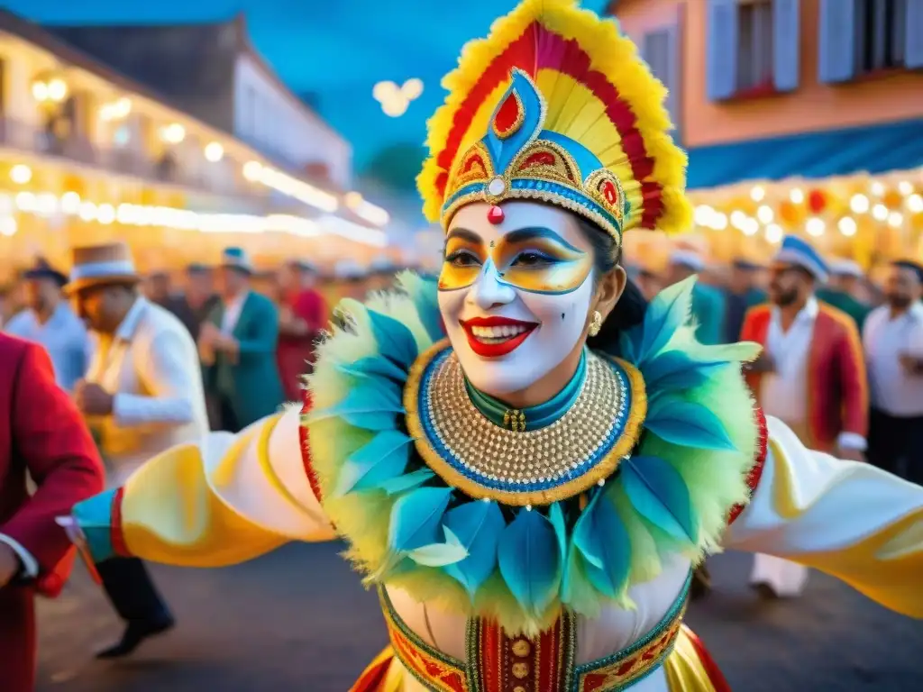 Pintura acuarela del Carnaval Uruguayo: colores vibrantes y energía festiva Festivo cuadro acuarela del Carnaval Uruguayo