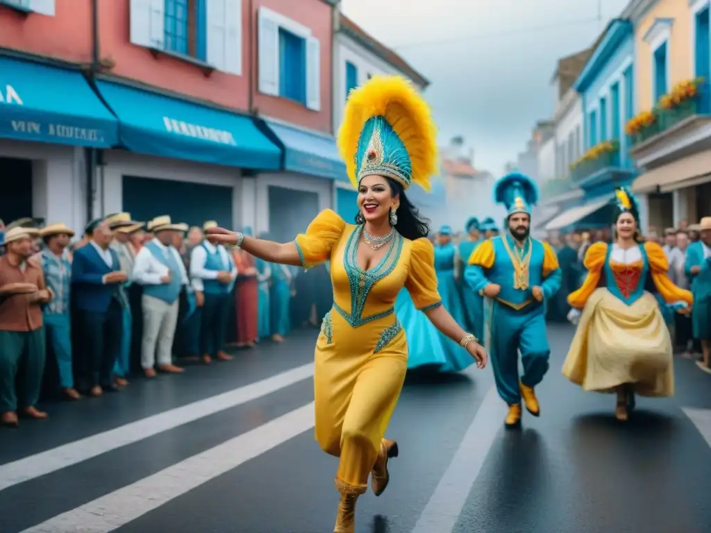 Deslumbrante Carnaval en Uruguay: colores, bailes y alegría Fiesta de Carnaval en Uruguay con coloridos trajes y música alegre