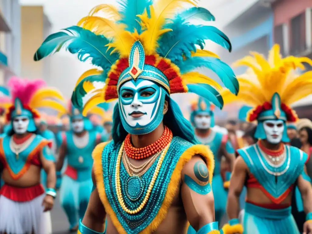 Carnaval uruguayo digital: fusión de tradición y tecnología Futurista Carnaval Uruguayo digitalizado con tecnología LED y holográfica