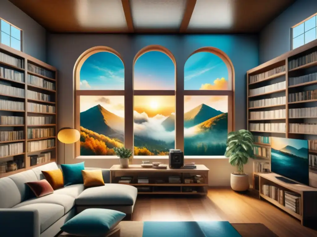 Encuentro creativo: Diversidad de cineastas debatiendo visiones en acuarela Un grupo diverso de cineastas discute apasionadamente visiones únicas para cortometrajes en un estudio artístico acogedor