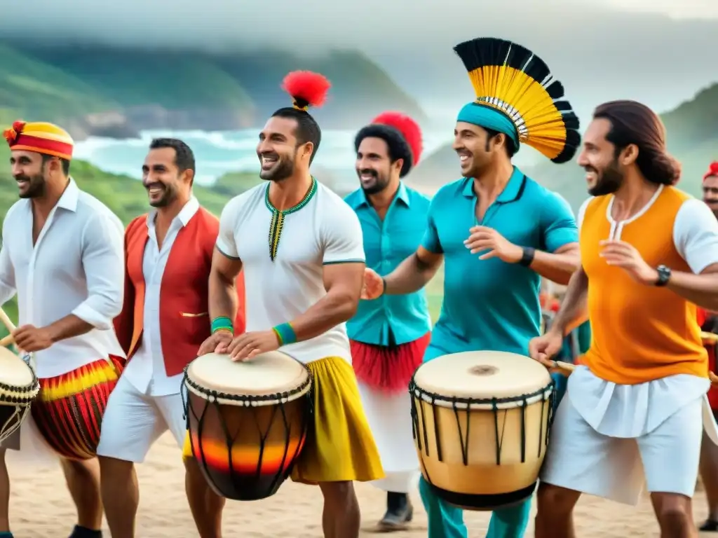 Grupo diverso disfruta sesión de Candombe en Uruguay, beneficios salud mental candombe Uruguay