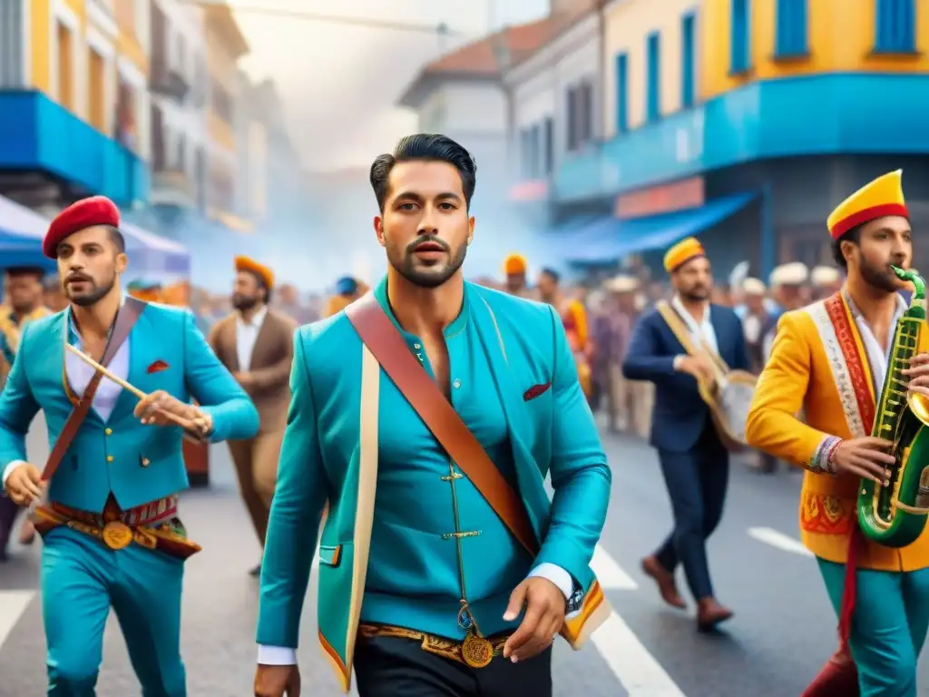 Colorida música reciclada en el Carnaval Uruguayo Grupo de músicos con instrumentos reciclados en el Carnaval Uruguayo