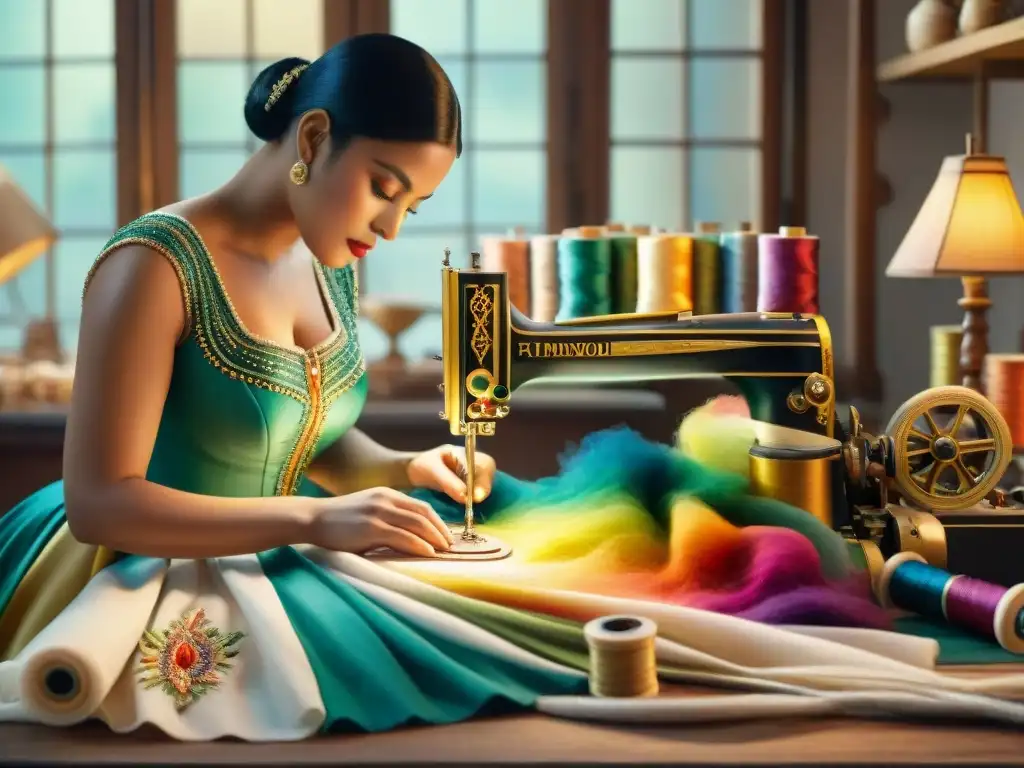 Restauración detallada de traje de Carnaval Historias de trajes de carnaval restaurados con esmero en un taller vibrante y detallado