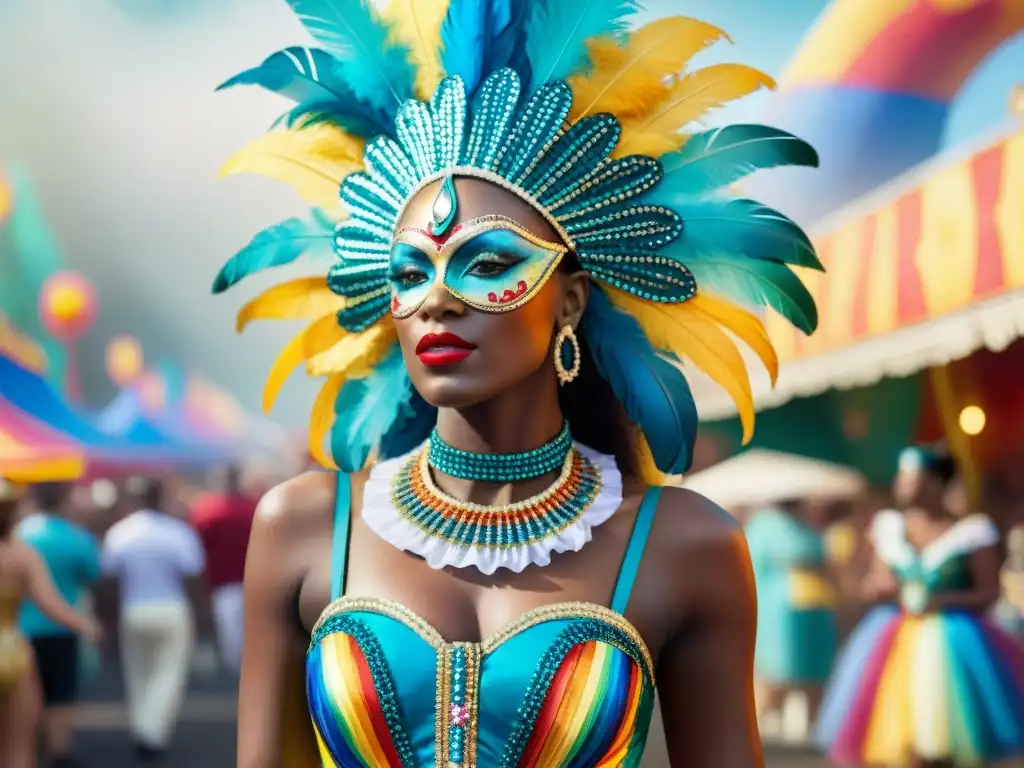 Fantasía eco: traje de carnaval reciclado Un impresionante traje de carnaval elaborado con materiales reciclados, resaltando las prácticas ecológicas en trajes de carnaval