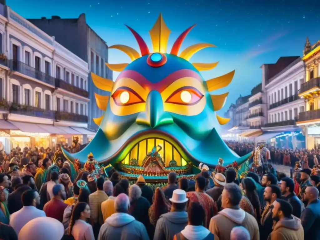 Desfile futurista en Carnaval de Uruguay Increíble pintura acuarela de un desfile de Carnaval futurista en Uruguay con innovaciones y criaturas fantásticas