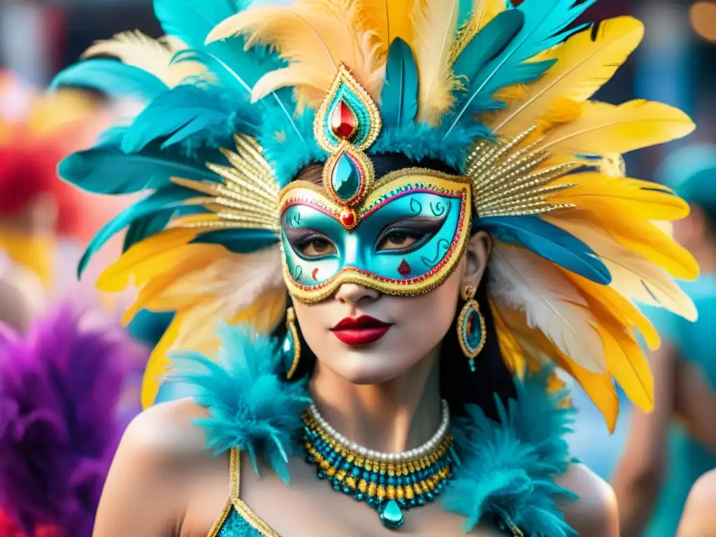 Artesanos apasionados creando el Carnaval Uruguayo Intensidad creativa de diseñadores artesanos del carnaval, inmersos en sus creaciones coloridas