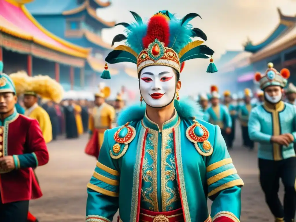 China Zorrilla en el Carnaval Uruguayo: Celebración Colorida Legado de China Zorrilla en el Carnaval Uruguayo: pintura detallada con coloridos trajes, máscaras y ambiente festivo