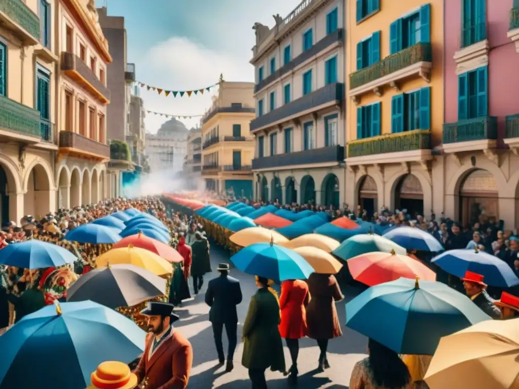 Desfile de Carnaval en Montevideo: colorido y vibrante La magia del Carnaval en Montevideo cobra vida: desfiles coloridos, bailarines y arquitectura histórica