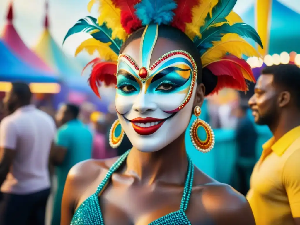 Maquilladores de Carnaval: Arte en Acción La magia de los maquilladores destacados del Carnaval Uruguayo transformando rostros con diseños vibrantes y detallados en medio de la celebración