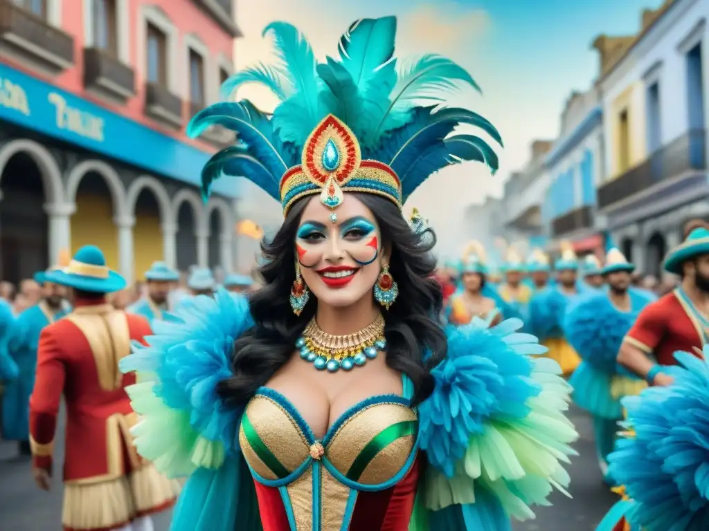 Transformación de marca con Carnaval Uruguayo: Viva y colorida representación de un desfile del Carnaval en Uruguay