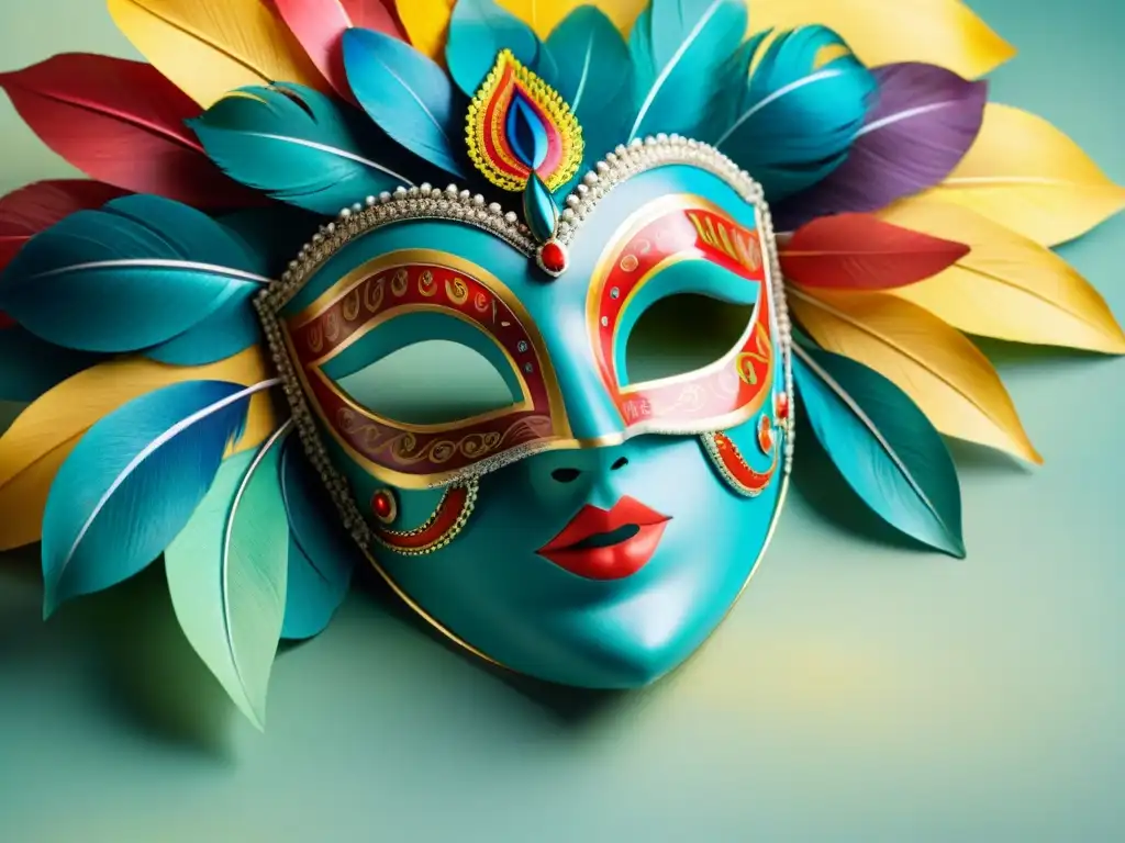 Colorida máscara de Carnaval uruguayo: detallada pintura en acuarela Una máscara vibrante del Carnaval Uruguayo: riqueza cultural en detallada acuarela