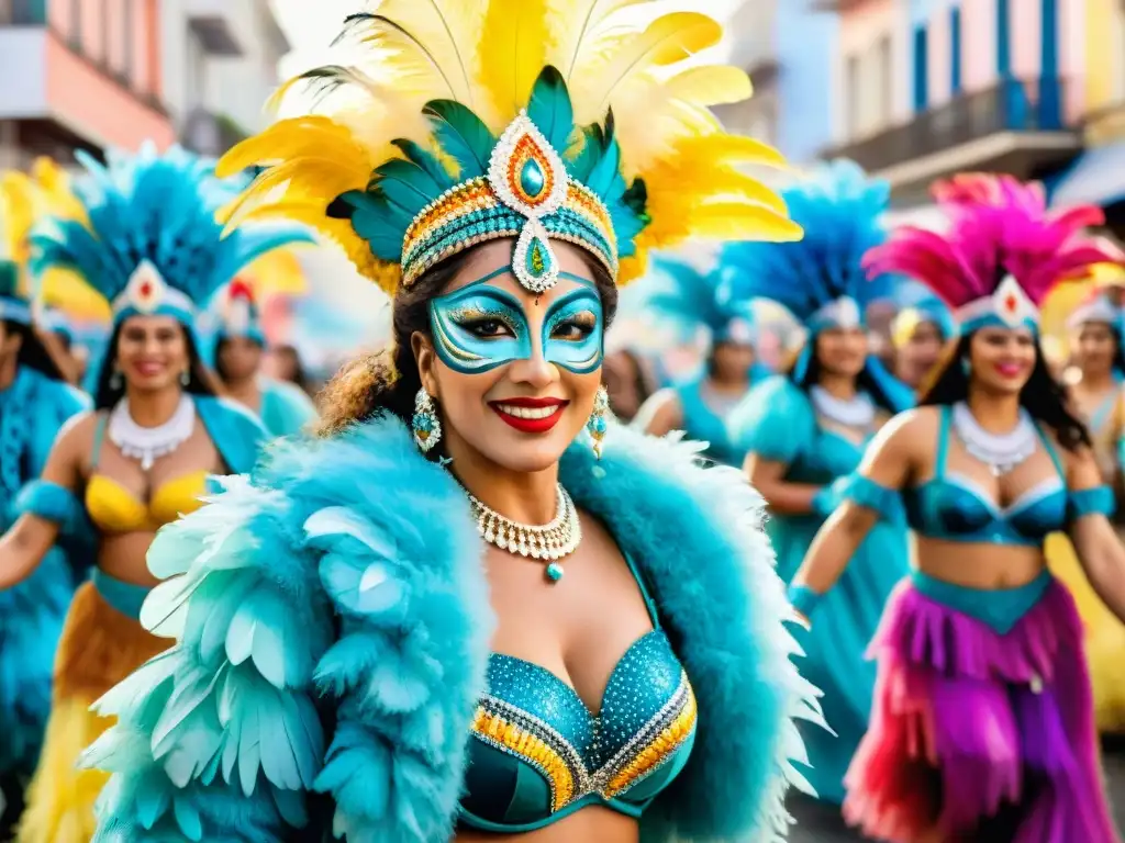 Empoderamiento y alegría: Mujeres en Carnaval de Uruguay Mujeres empoderadas y alegres bailando en el vibrante Carnaval Uruguayo