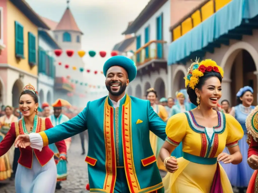 Colorida danza de niños en Carnaval Participación de los niños en el Carnaval: Alegría y color en un desfile festivo con trajes tradicionales y música alegre