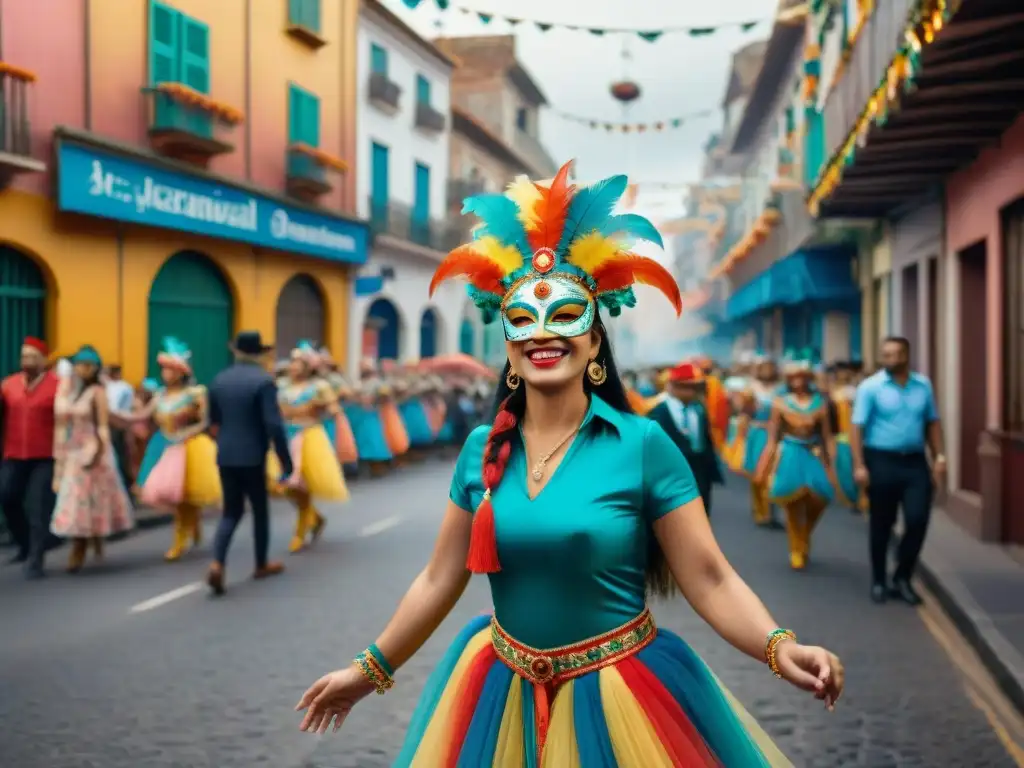 Colorido Carnaval Uruguayo: Niños disfrutando la fiesta Participación de los niños en el Carnaval: escena colorida con baile, tambores y alegría en las calles de Carnaval Uruguayo