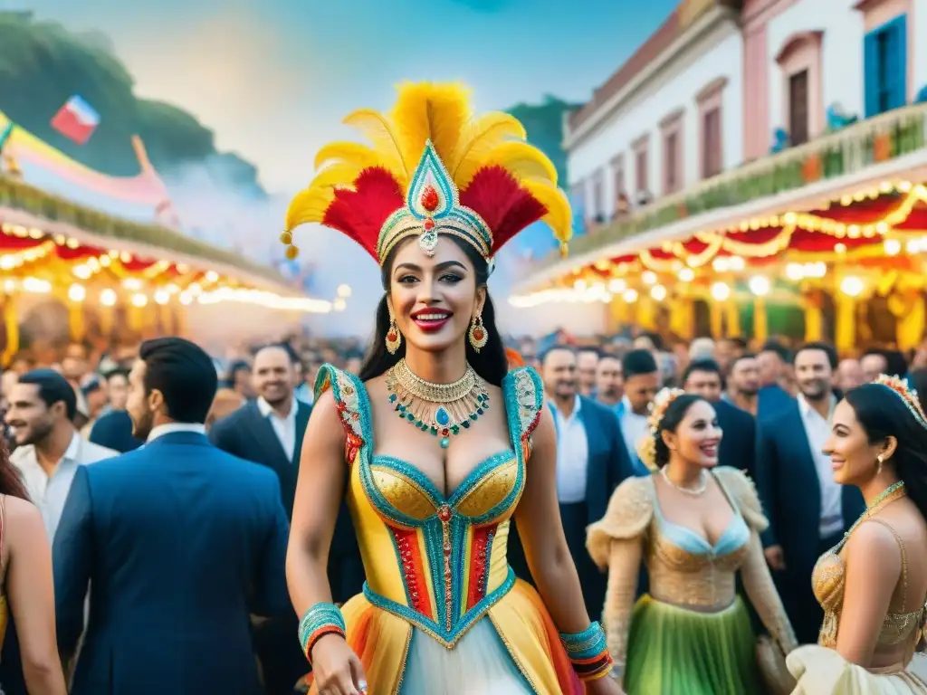 Carnaval vibrante en Uruguay: pintura acuarela detallada Una pintura acuarela detallada de un animado carnaval en Uruguay