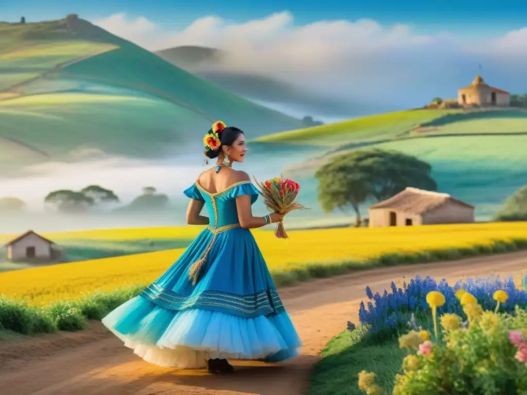 Estancia rural en Carnaval uruguayo: acuarela detallada Pintura detallada de estancia rural uruguaya durante Carnaval