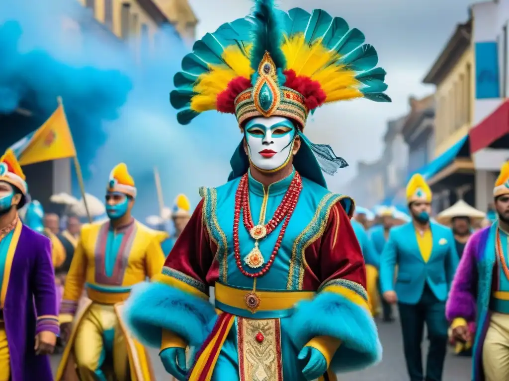 Desfile de Carnaval en Uruguay: vibrante pintura acuarela Una pintura acuarela detallada del vibrante desfile de Carnaval en Uruguay, fusionando tradición y tecnología en la celebración